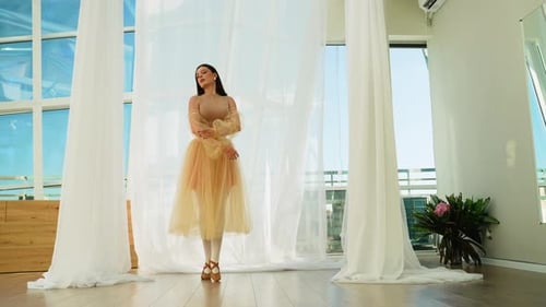 Graceful Ballerina Dancing with Elegance in a Bright Sunlit Studio