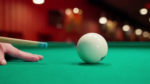Close Up Billiards Cue Hitting Ball