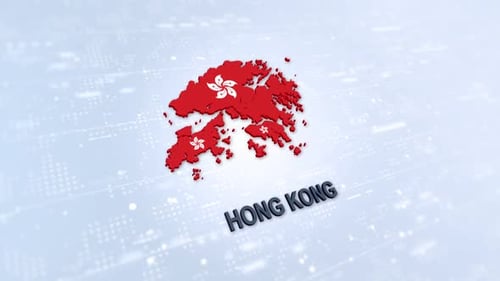 Hong Kong 3D Map Animation with Flag and Digital Background