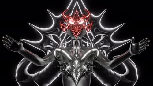 Abstract Metallic Creature with Glowing Red Mask Animation