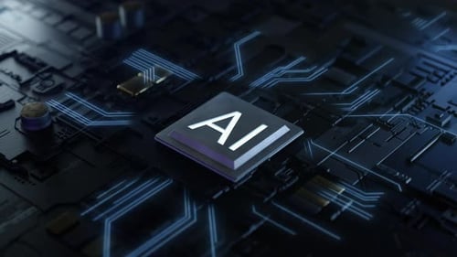 Futuristic AI Processor Chip on Circuit Board