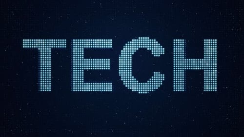 TECH word text on blue LED dot matrix display technology background loop