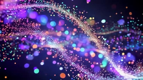 Fundo gráfico de movimento bokeh de partículas abstratas com brilho