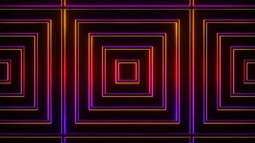 Red And Orange And Purple Abstract Neon Glowing Big Square Type Patterns Background Vj Loop In HD