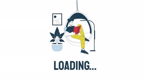 Flat Design Loading Animation with Reading Character