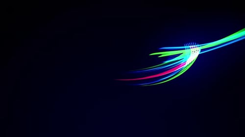 Elegant Abstraction Colourful Curve Lighting Lines. Green Blue Wavy Template With Colored Lines C...