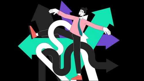Animated Person Navigating Confusing Paths Flat Design