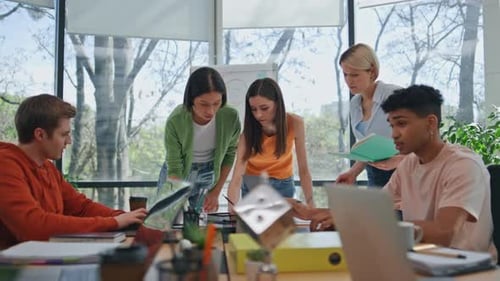 Young Team Creating Ideas at Office Diverse Colleagues Brainstorming Together