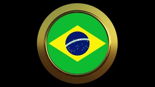 3D Brazilian Flag Golden Frame Rotation