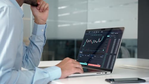 Investor Trader Analyzing Trading Market Data Inflation Risk Close Up