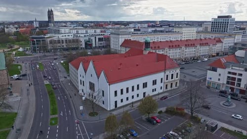 Aerial view of Magdeburg old city hall on the Old Market