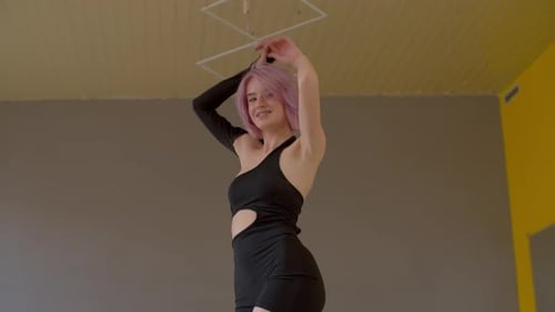 Graceful Flexible Pretty Woman Dancer Elegantly Dancing in Studio