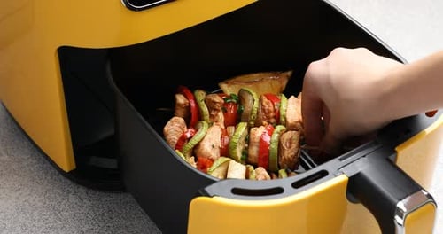 Colorful Chicken and Vegetable Skewers Prepared in Airfryer