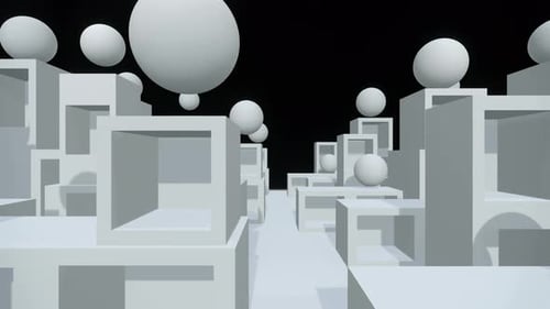 Flying Through Abstract Geometric Cubes and Spheres Animation
