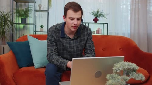 Young Man Freelance Worker Call Support Center Service Operator Helpline Having Talk with Client