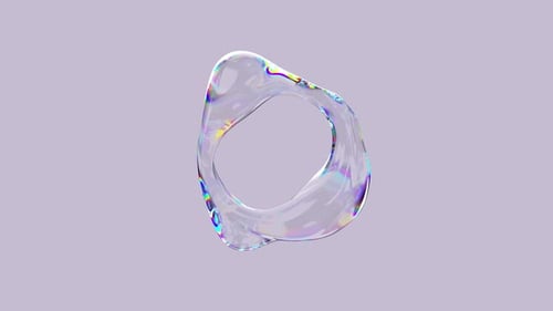 Forma móvel de líquido multicolorido transparente com efeito iridescente.