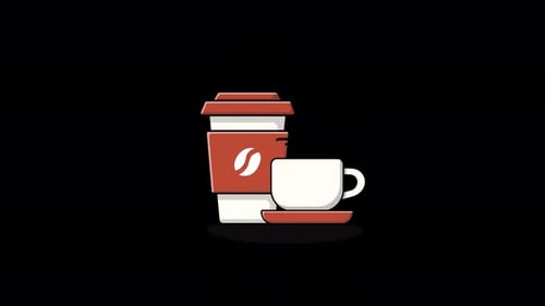 Animated Coffee Cup with Tea Cup. Café Logo Concept Video - Transparent