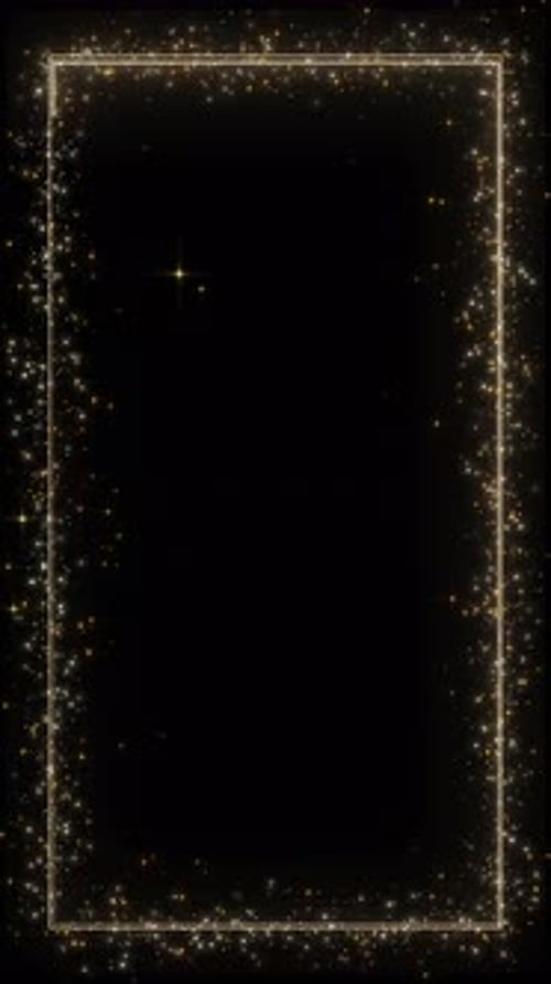 Natal: retângulo dourado, moldura quadrada, portal, brilhos dourados brilhantes, fundo de partículas de brilho