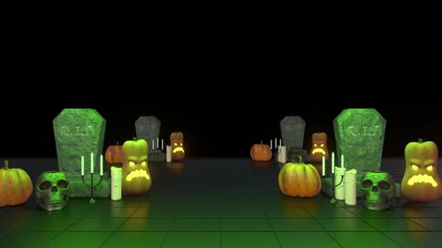Decorative Halloween Pumpkins Skulls and Gravestones Animation