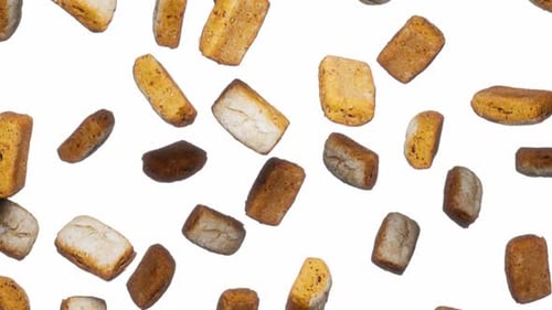 Animated Falling Bread Pieces on White Background