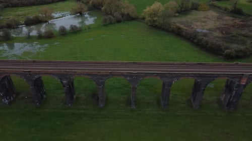 Drones eye view along the Harringworth railway viaduct