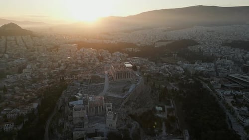 Acropolis and Athens Cityscape at Golden Sunrise