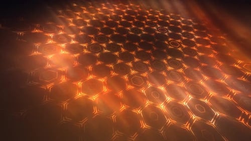 Abstract yellow orange background pattern of hexagons glowing futuristic digital energy