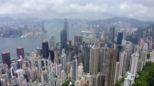 Aerial View drone 4k footage Of Modern Skyscrapers In Hong Kong. buildings in Hong Kong city. Victor