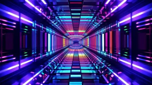 Animation de boucle VJ en tunnel cyberpunk au néon coloré