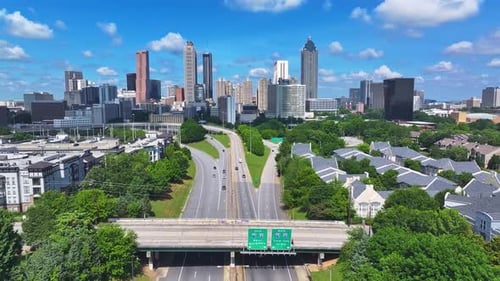Skyline Of Downtown Atlanta From Jackson Street Bridge In Atlanta, Georgia, USA. - aerial shot