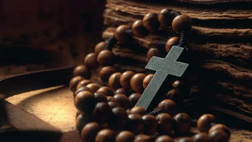 Holy Bible and Wooden Cross on the Desk Spirituality Religion and Hope Concept Symbol of