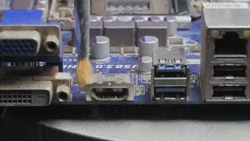 Computer Motherboard Cleaning closeup view