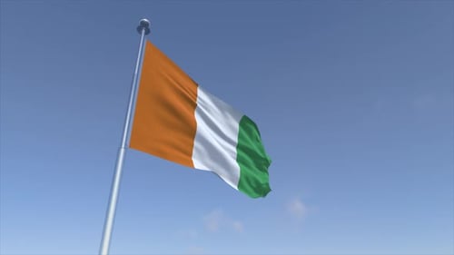 Ivory Coast Flag Waving in Blue Sky Realistic Animation