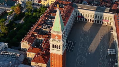 Venice Sunrise Aerial View of Campanile Di San Marco or St Mark's Belfry Italy