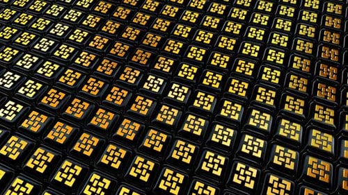 Animated Golden Geometric Symbols on Black Grid Corporate Background