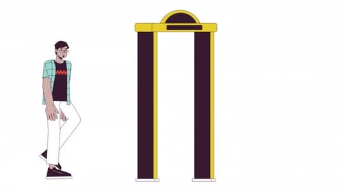Security Check Airport Line Cartoon Animation