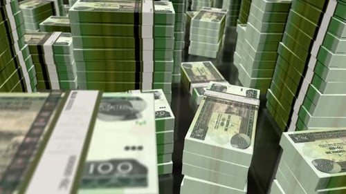 3d flight over the Ethiopia Birr money banknote packs loop