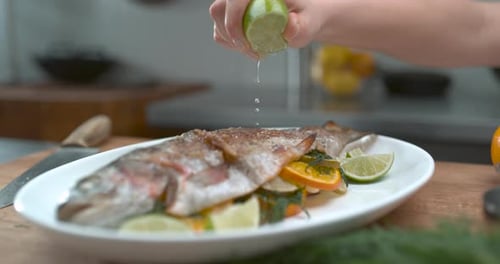 Lime Juice Squeezed Over Fish with Vegetables