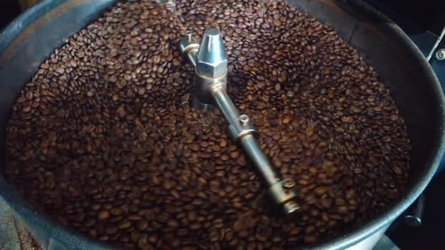 Coffee Roasting Machine Mixing Dark Brown Coffee Beans