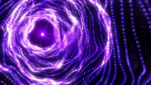 Digital futuristic tunnel or travel through time and space with wave energy of vibrant neon