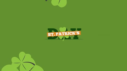 Animation d'un texte joyeux pour la Saint-Patrick avec des feuilles de trèfle sur fond vert
