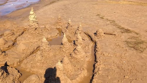 Sandcastles on the Beach during Summer Vacation