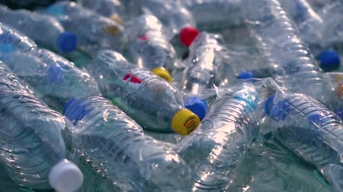 Plastic pollution trash in ocean. Problem of ecology.