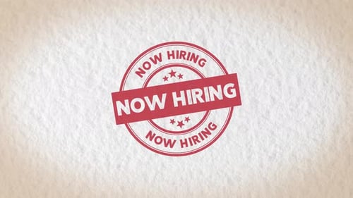 Now Hiring Stamp Animation on Textured Background