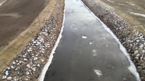 aerial frozen irrigation canal