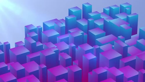 Bloc carré dégradé bleu-violet à surface brillante géométrique abstraite. Motif de grille carrée minimal