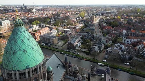 Aerial shot of Haarlem city in Netherlands