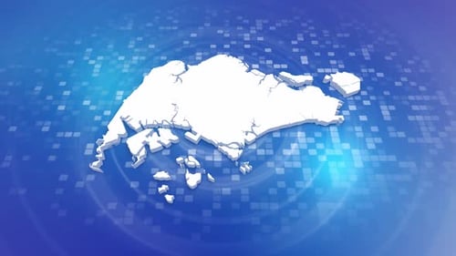 Digital Singapore Map Reveal Animation on Blue Background