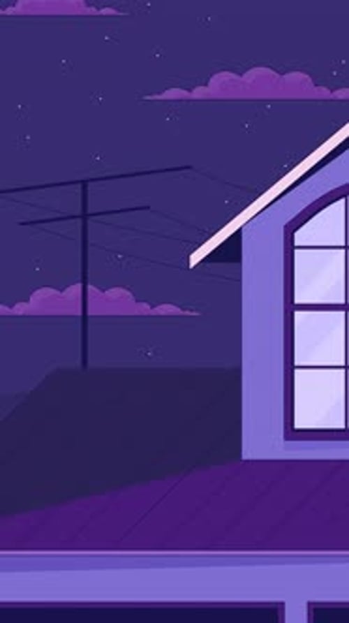 Lofi suburban rooftop midnight power lines vertical animation background