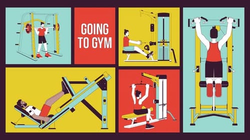 Men gym sports training animated bento grid layout